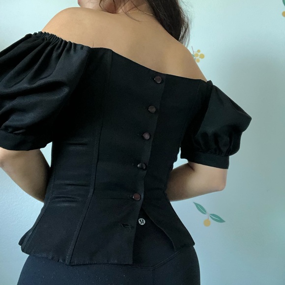 Vintage Carré Paris Black Boned Off the Shoulder Top - Picture 3 of 16